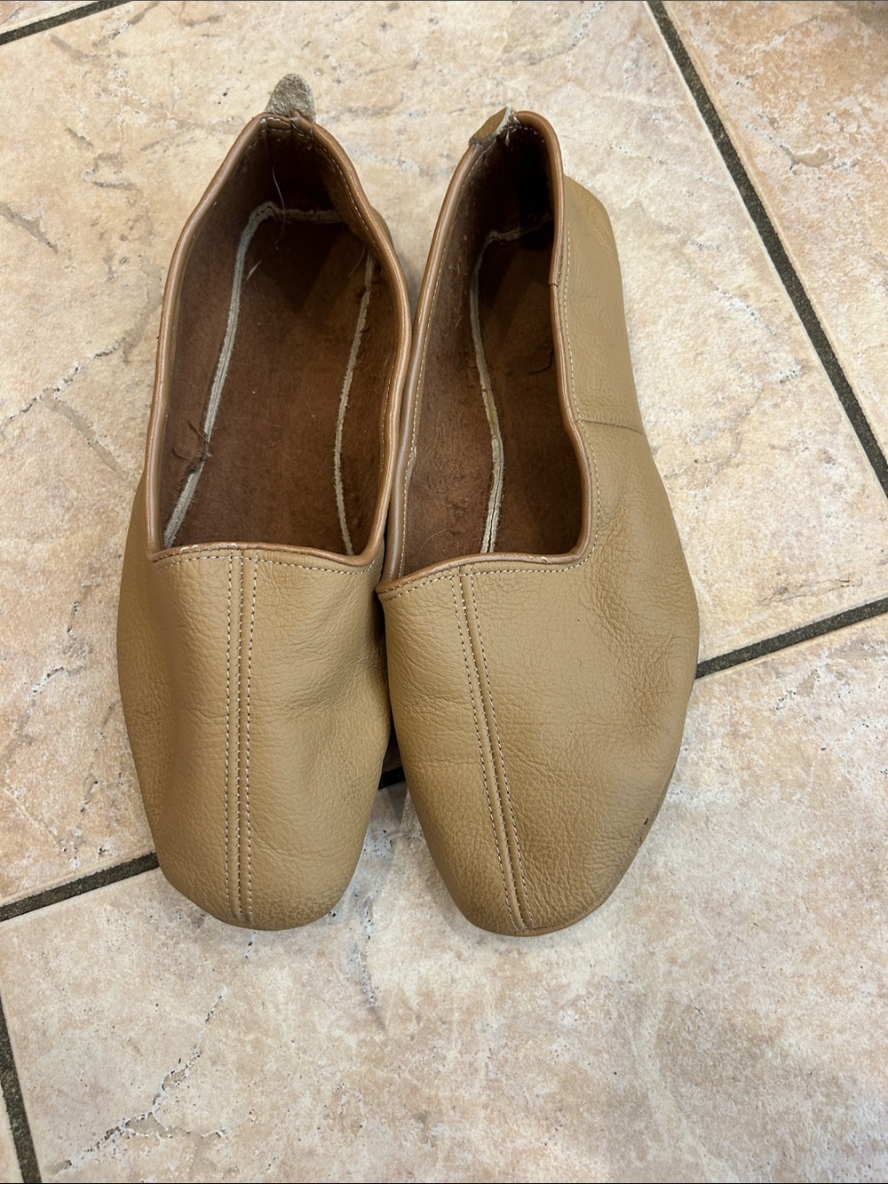 Women's Tan Leather Slip-On Flats